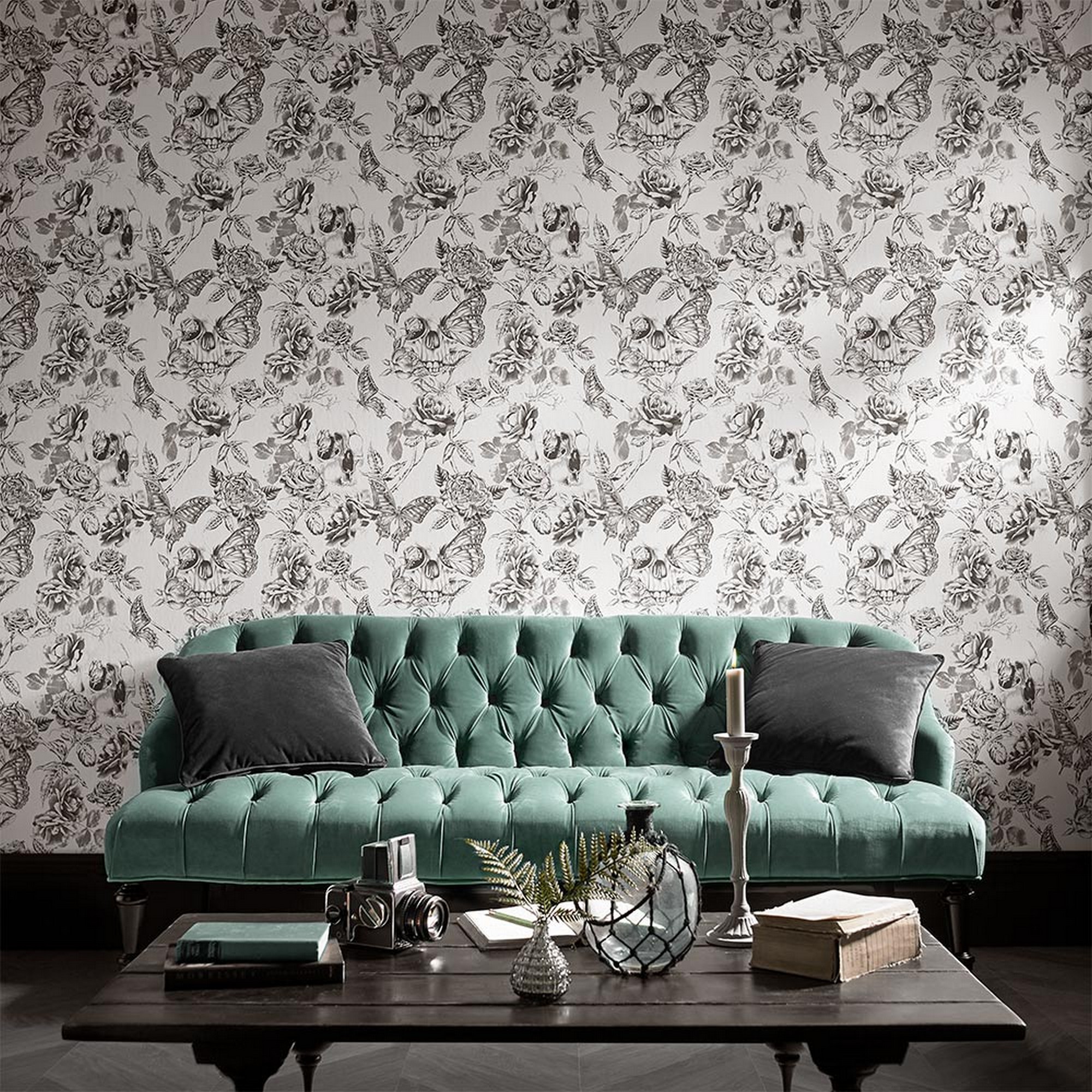 Skull Roses Wallpaper 104560 By Graham Brown In Black White